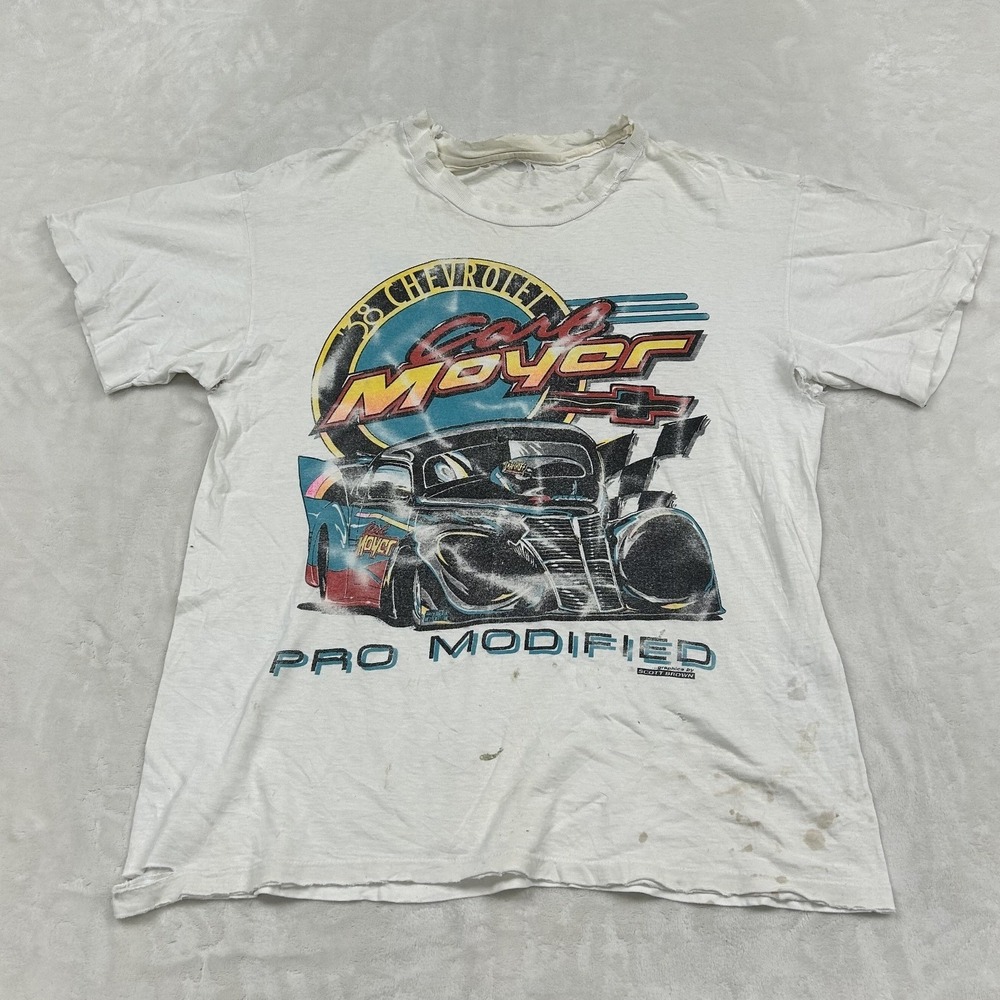 90s Vintage Karl Moyer Pro Modified Chevrolet Racing Team T-Shirt Large White